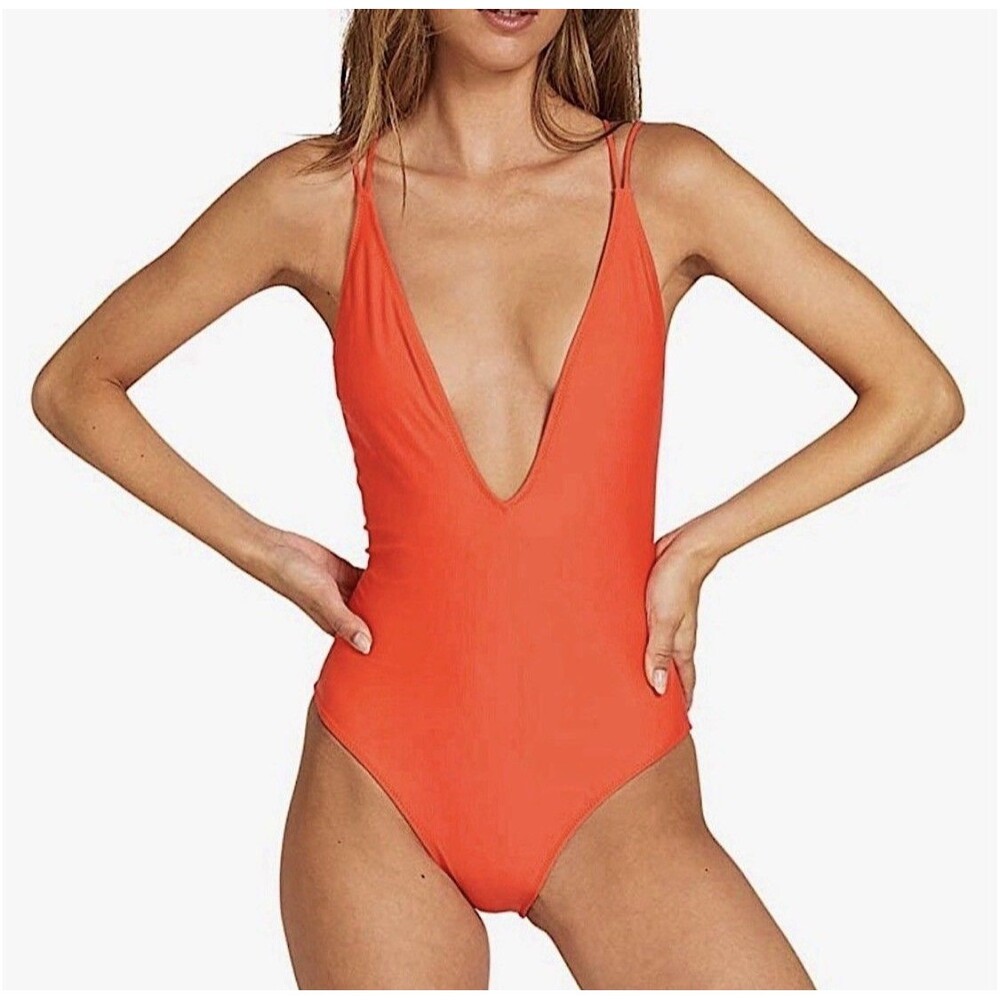 Volcom Women's Orange Simply Solid One Piece Swimsuit Size S